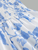 SHEIN MOD Elegant Romantic White And Blue Floral Floral Print Dress