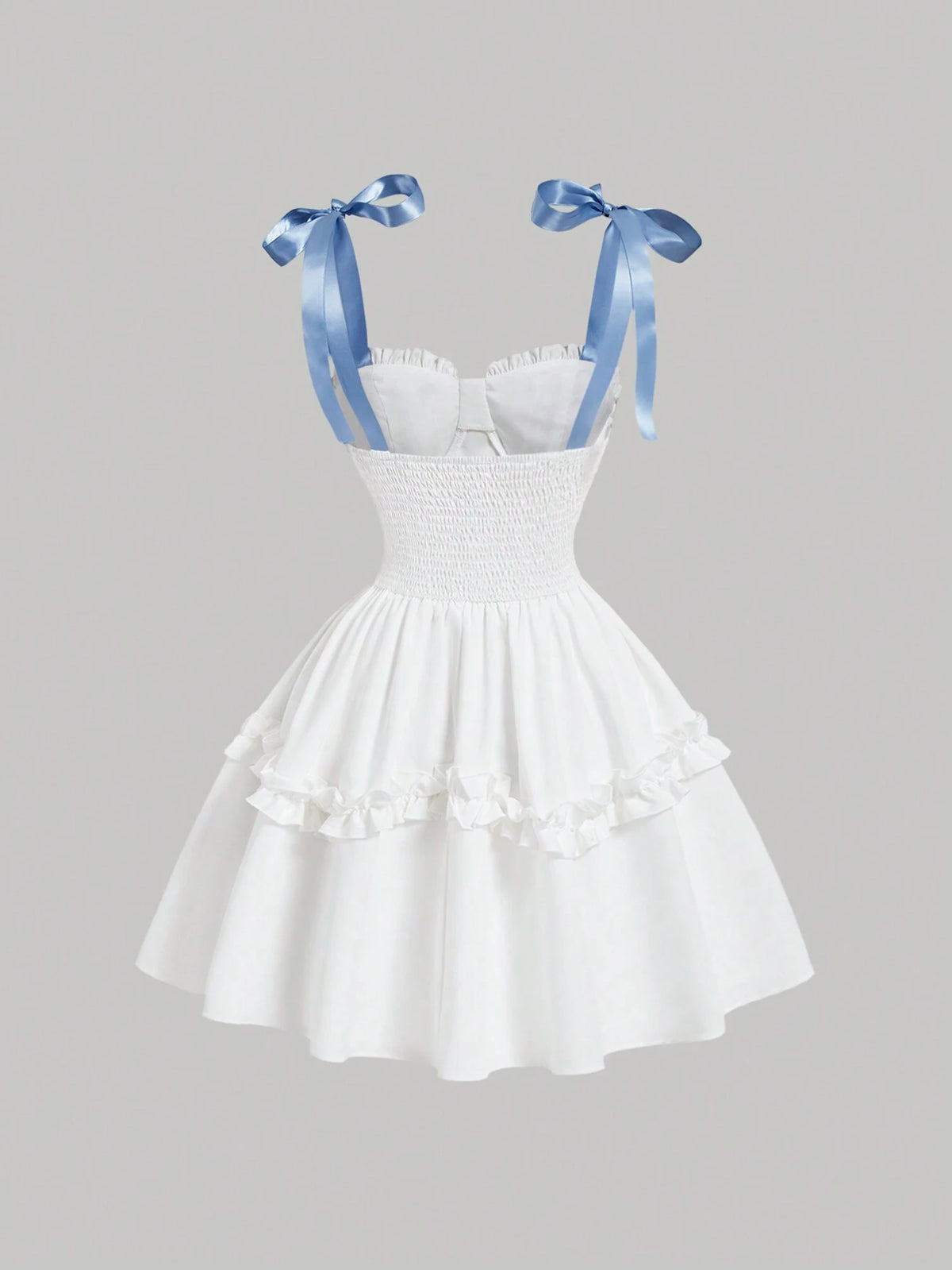 SHEIN MOD Elegant White And Blue Summer Tea Party Multilayer Puffy Dress
