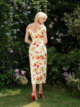 SHEIN MOD Front Ruffle Lace Up Fruit Print Cute Casual Dress