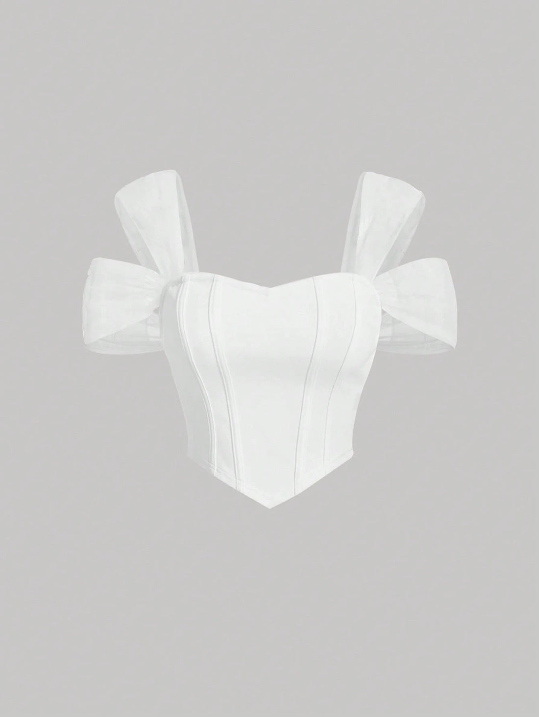 MOD Solid Asymmetrical Hem Mesh Panel Bodycon White Summer Corset Structure Top BY SHEIN 