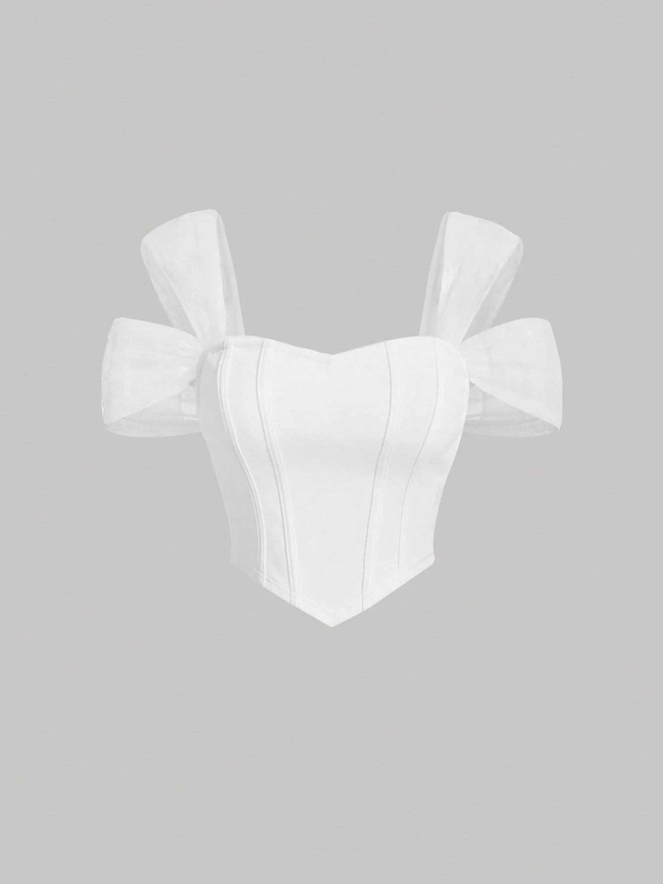 MOD Solid Asymmetrical Hem Mesh Panel Bodycon White Summer Corset Structure Top BY SHEIN 