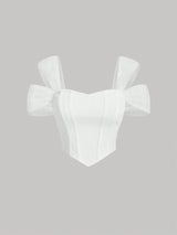 MOD Solid Asymmetrical Hem Mesh Panel Bodycon White Summer Corset Structure Top BY SHEIN 