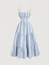 SHEIN MOD Striped Tie Bow Embellished Boho Holiday Dress
