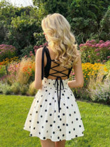 SHEIN MOD Women's Polka Dot Romantic Backless Tie-Up Bowknot Dress