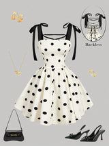 SHEIN MOD Women's Polka Dot Romantic Backless Tie-Up Bowknot Dress