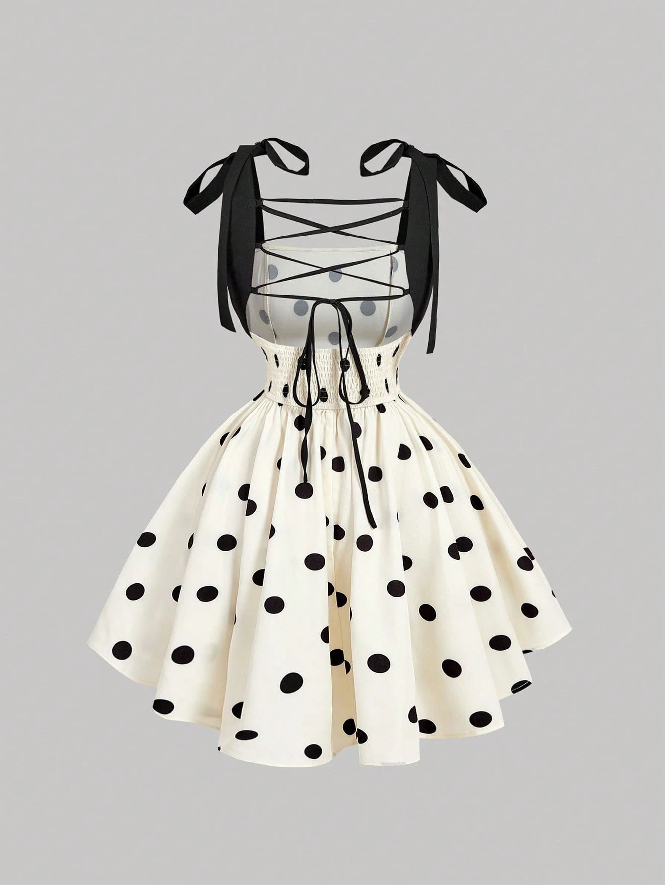 SHEIN MOD Women's Polka Dot Romantic Backless Tie-Up Bowknot Dress