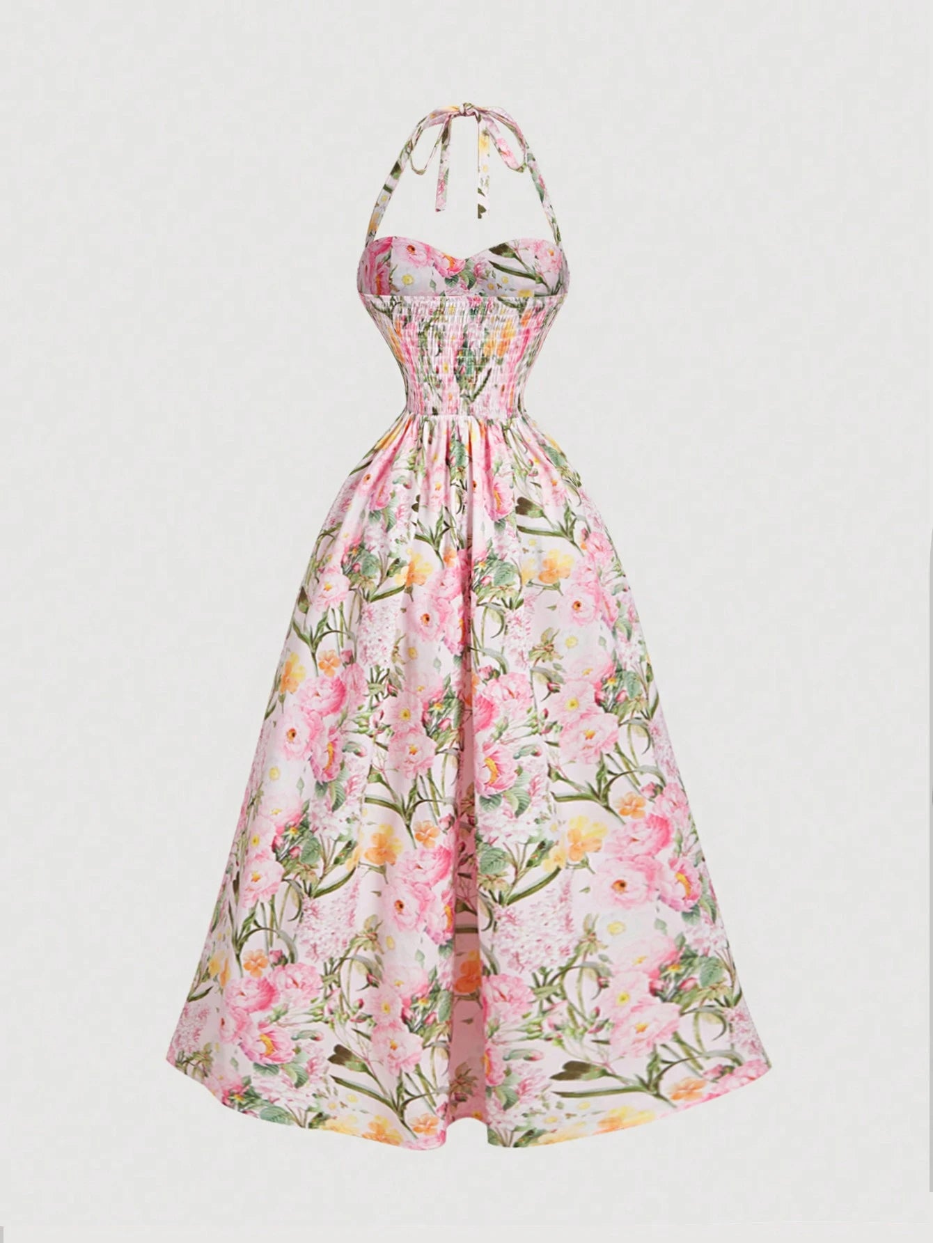 SHEIN MOD Women's Romantic Floral Print Halter Mid-Length Dress