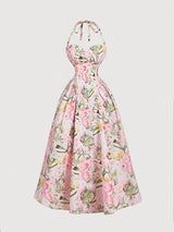 SHEIN MOD Women's Romantic Floral Print Halter Mid-Length Dress