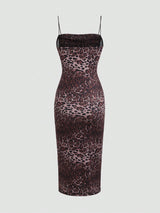 SHEIN EZwear Women's Leopard Print Ruched Maxi Camisole Dress, Fitted