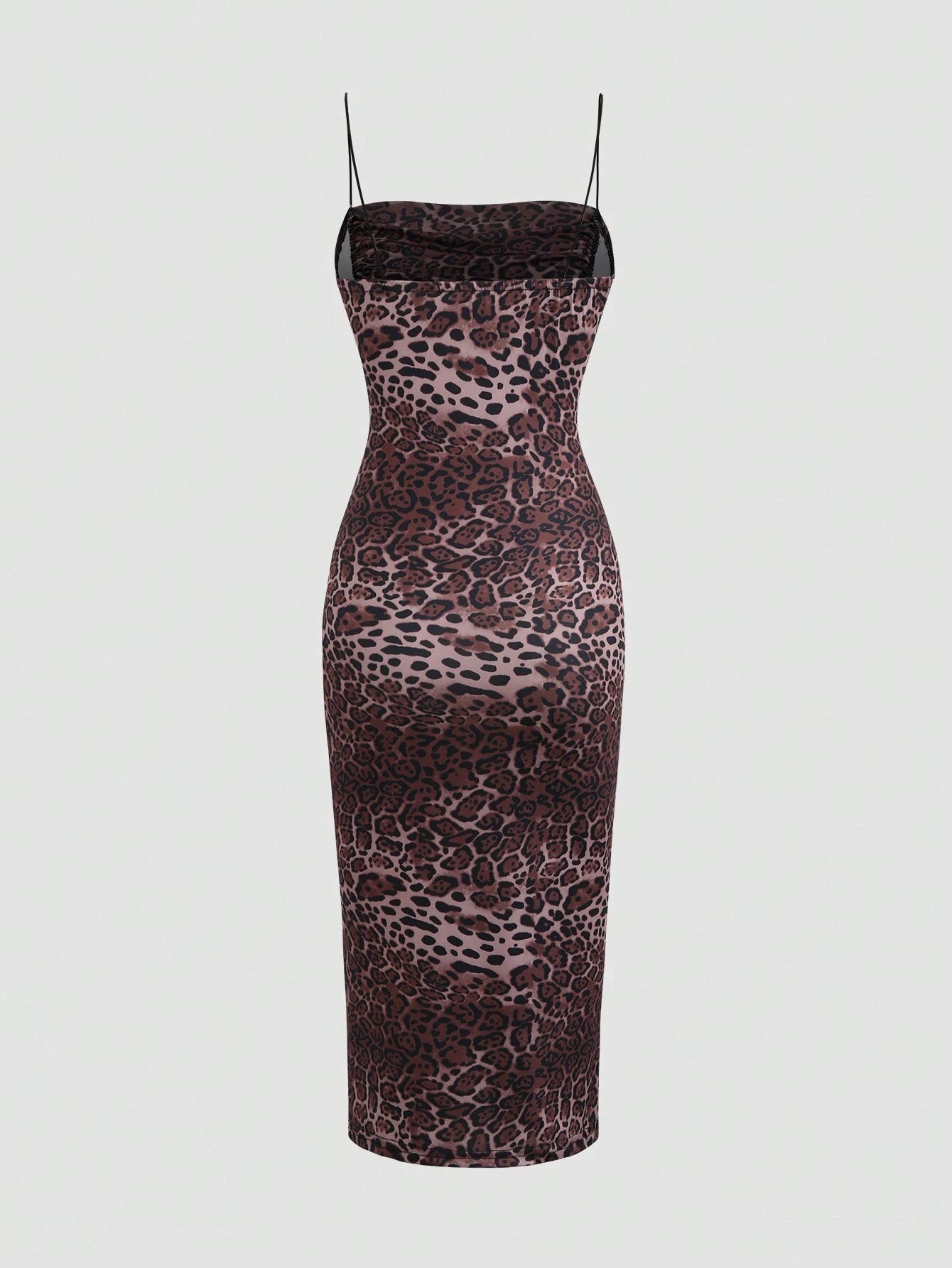 SHEIN EZwear Women's Leopard Print Ruched Maxi Camisole Dress, Fitted