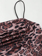 SHEIN EZwear Women's Leopard Print Ruched Maxi Camisole Dress, Fitted