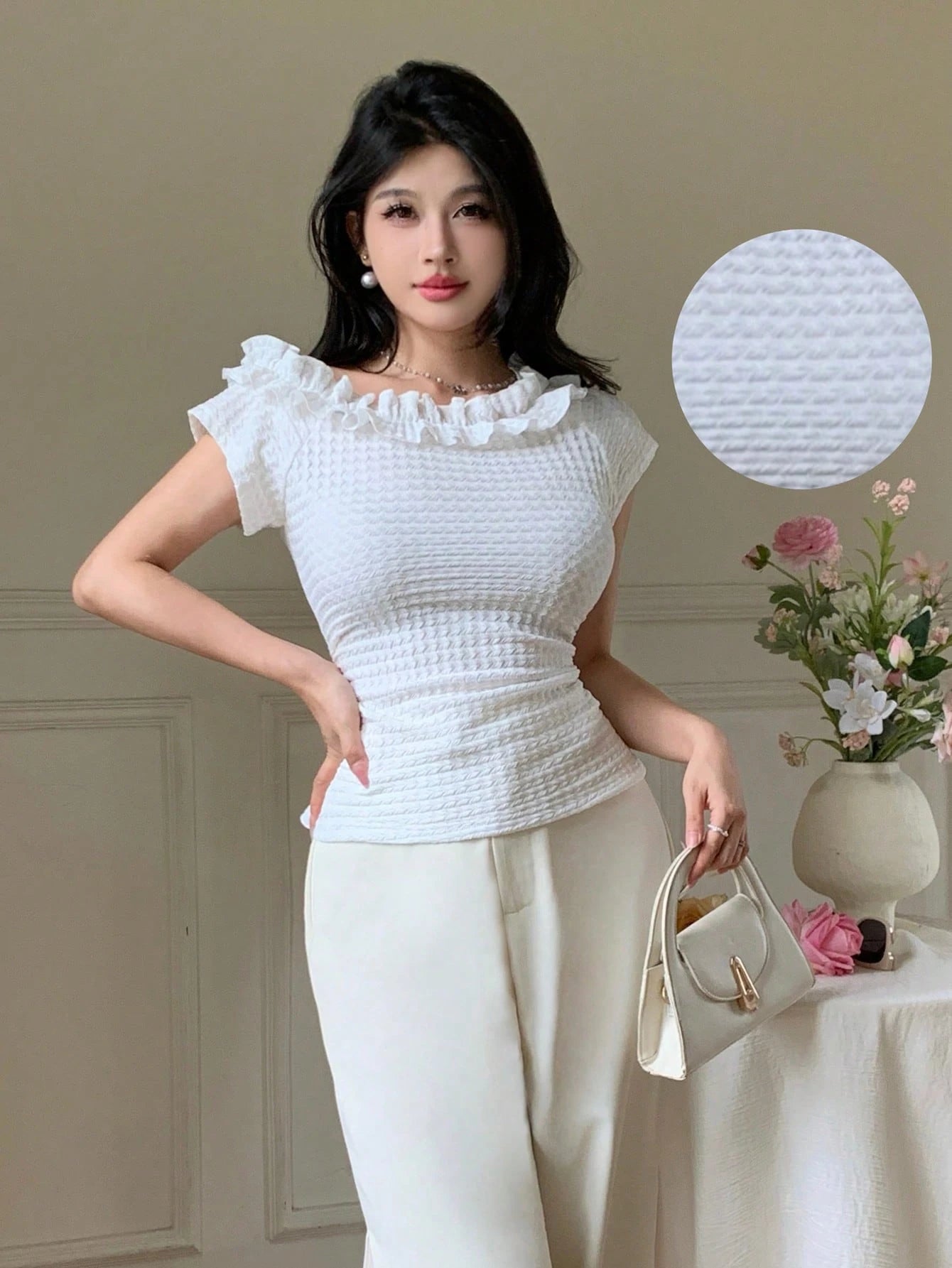 SHEIN Modelyn Women's Elegant Solid Color Asymmetrical Shoulder Top