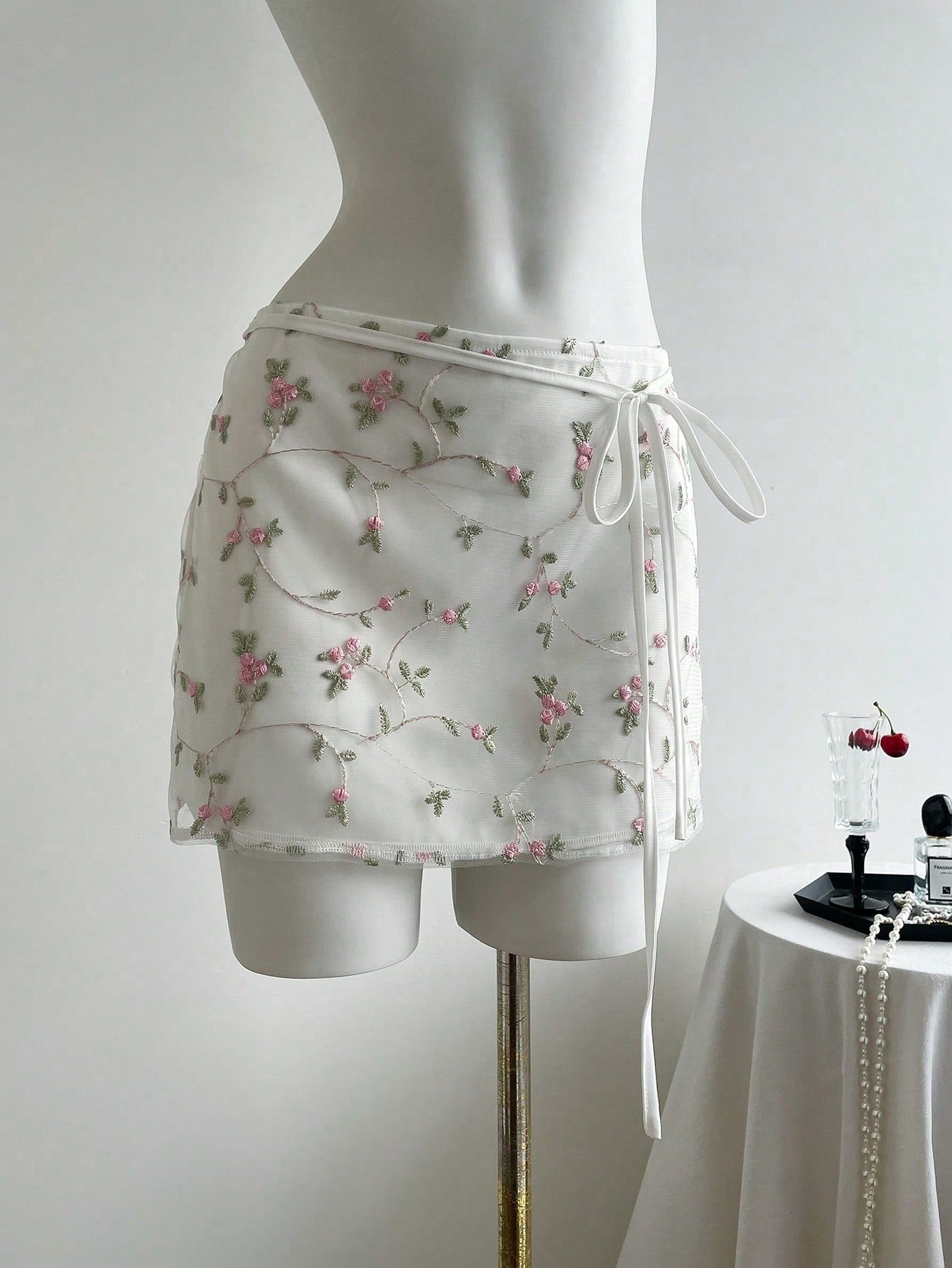 SHEIN PETITE Sexy Layered Embroidered Mesh Women Skirt