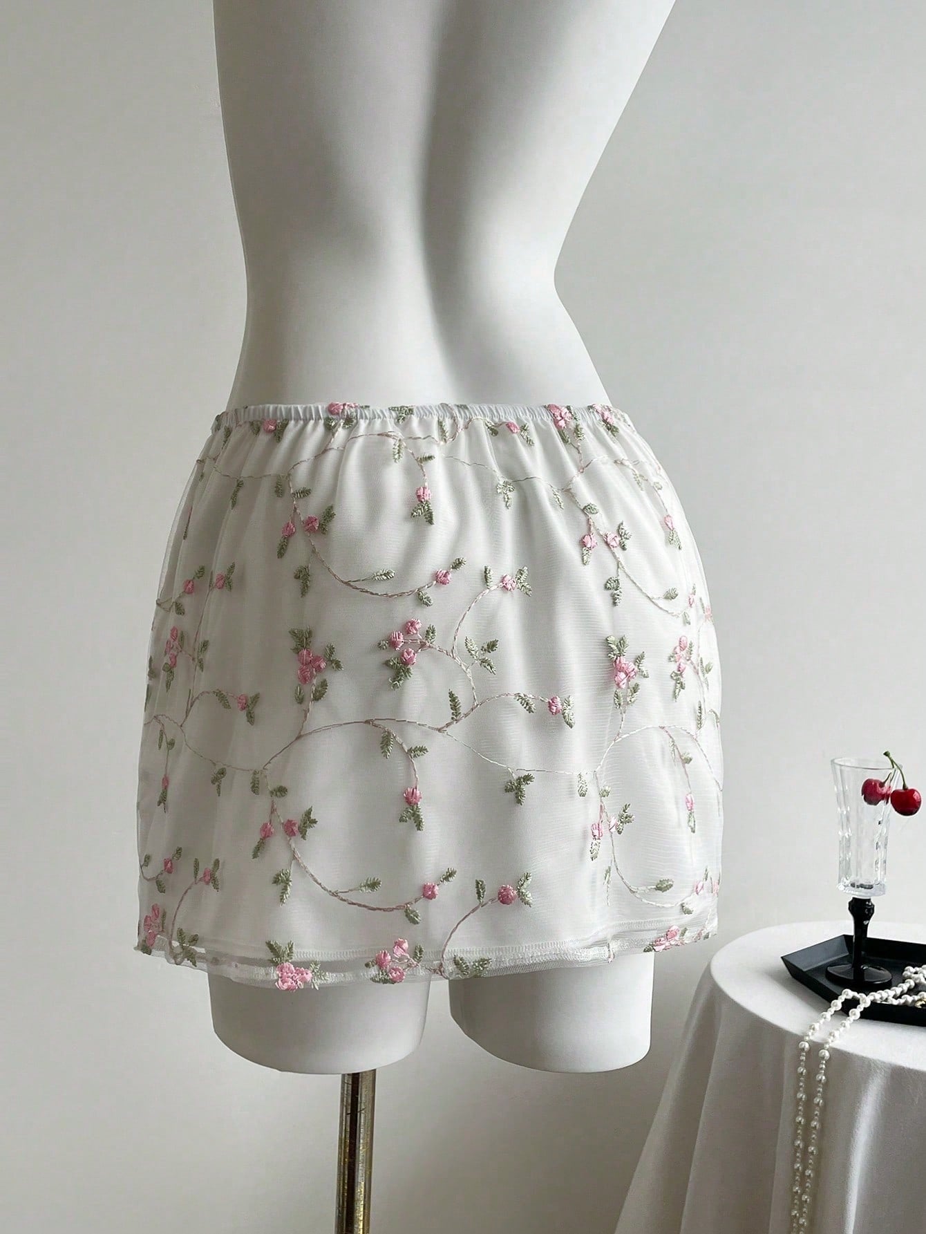 SHEIN PETITE Sexy Layered Embroidered Mesh Women Skirt