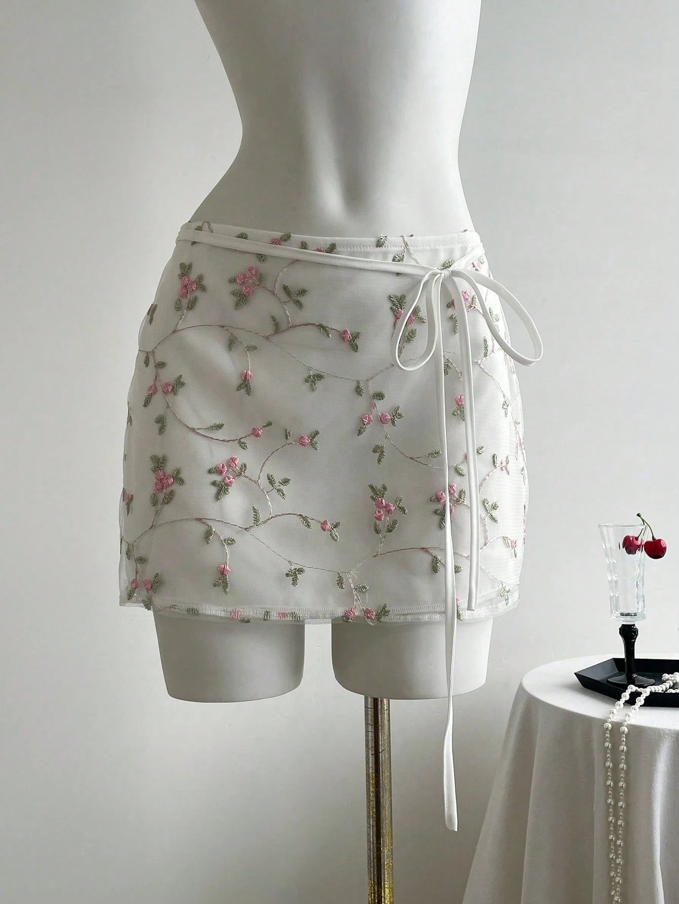 SHEIN PETITE Sexy Layered Embroidered Mesh Women Skirt