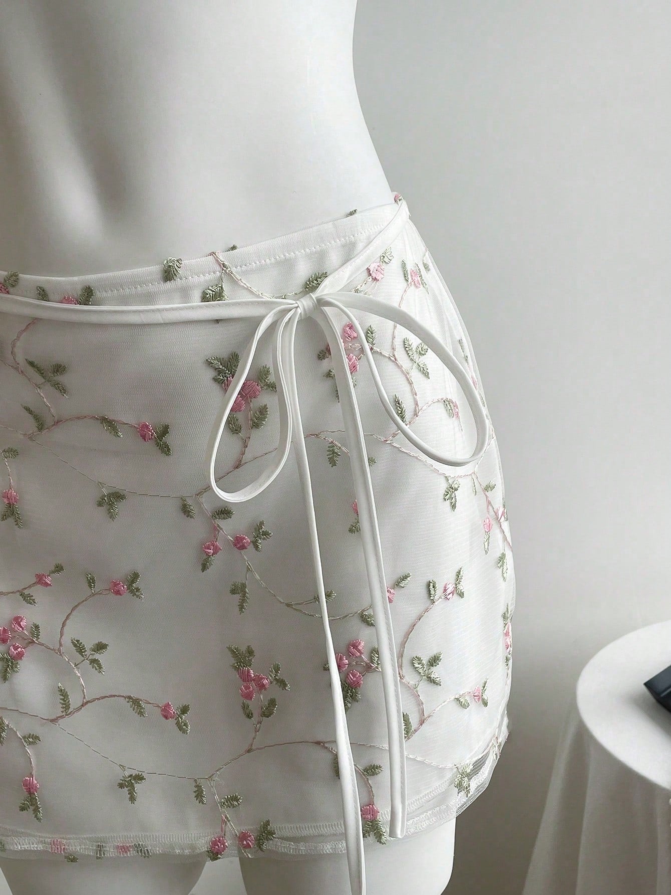 SHEIN PETITE Sexy Layered Embroidered Mesh Women Skirt