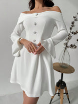 SHEIN Privé New White Off Shoulder Elegant A-Line Peplum Dress