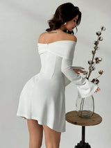 SHEIN Privé New White Off Shoulder Elegant A-Line Peplum Dress