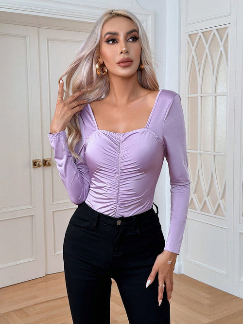 SHEIN Privé Sweetheart Neck Ruched Bodysuit - Sugar Egypt
