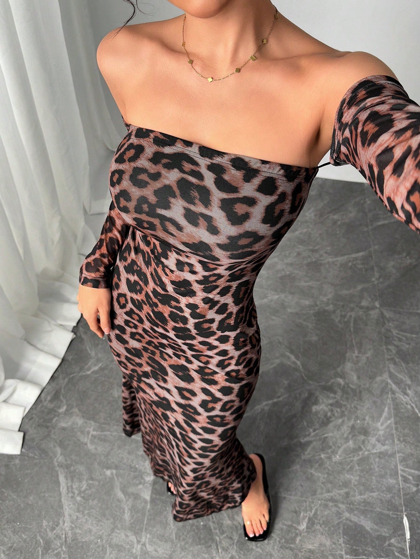 SHEIN Raffinéa Stylish Women's Slim Fitting Sexy Long Dress With Fish Tail Sleeve