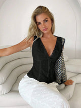 SHEIN Roylia V-Neck Sleeveless Hollow Out Embroidered Casual Vest