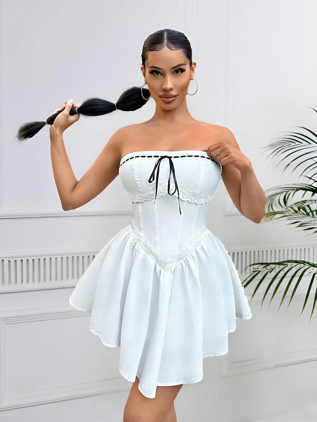 SHEIN SXY Ladies' Color-Block Strapless Asymmetrical Hem Jumpsuit 