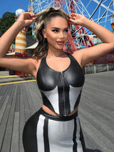 SHEIN SHEIN SXY Music Festival Country Concert Casual Summer Colorblock Zipper V-Neck Sleeveless Top