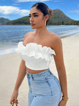 SHEIN SXY Summer Beach Ruffle Trim Crop Tube Top