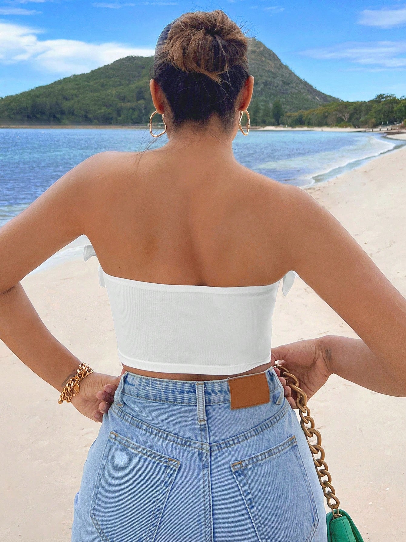 SHEIN SXY Summer Beach Ruffle Trim Crop Tube Top