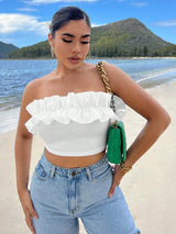 SHEIN SXY Summer Beach Ruffle Trim Crop Tube Top