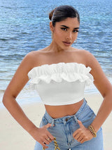 SHEIN SXY Summer Beach Ruffle Trim Crop Tube Top