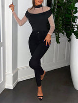 SHEIN SXY Two Tone Mock Neck Bodysuit