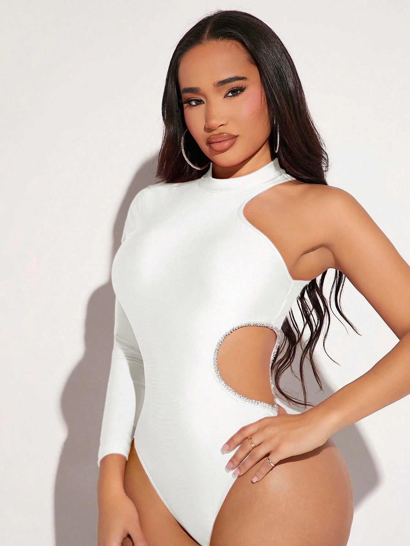 SHEIN SXY Women's One Shoulder Hollow Out Waist Bodysuit