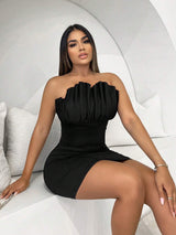 SHEIN SXY Women's Pleated Splice Strapless Bodycon Mini Dress