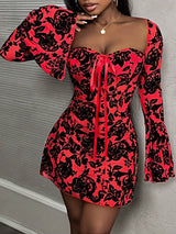 Slaydiva Sexy Party Elegant Sheer Velvet Jacquard Fabric Long Sleeve Mini Dress BY SHEIN 