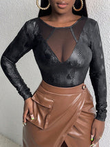 SHEIN Slayr Snakeskin Print Mesh Insert Top