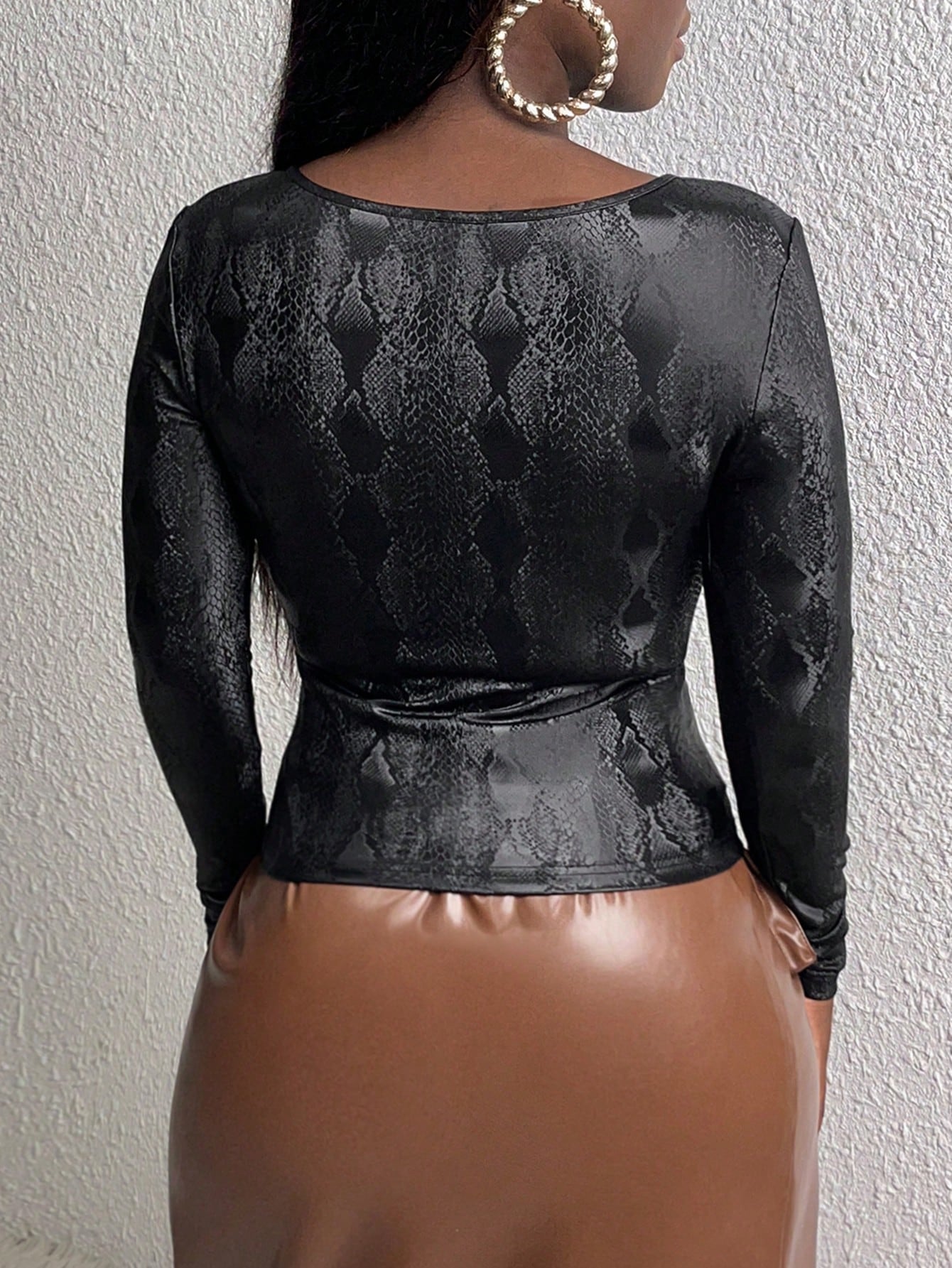 SHEIN Slayr Snakeskin Print Mesh Insert Top