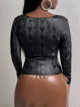 SHEIN Slayr Snakeskin Print Mesh Insert Top