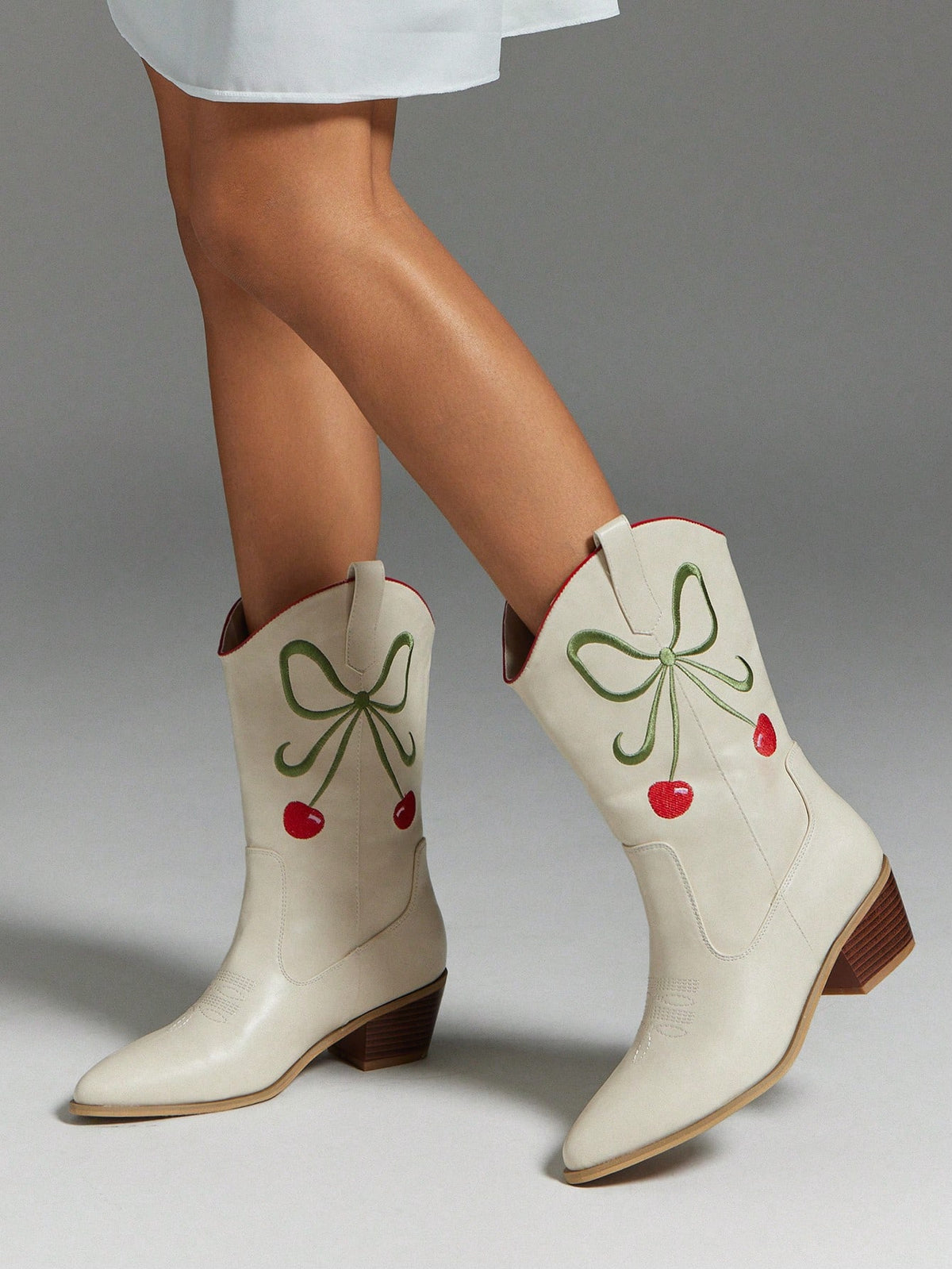 Solezae Women's Glamorous Point Toe Block Heel Mid-Calf Cowgirl Boots For Christmas BY SHEIN