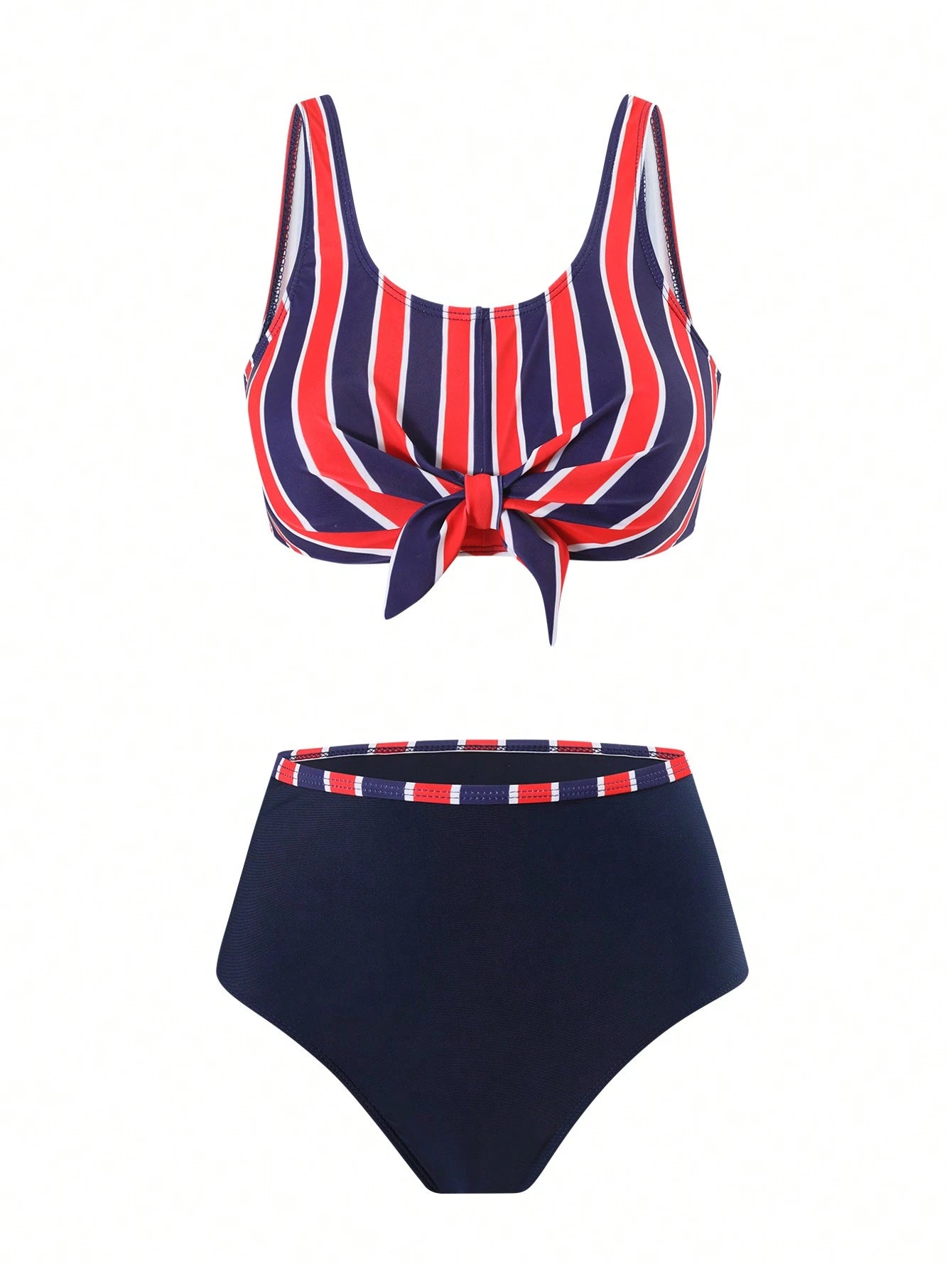 SHEIN Swim 2pcs/Set Women Striped Random Print Front Cross Triangle Bikini Swimwear Set