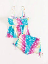 Swim Summer Beach Fish Scales Print Push Up Shorts Tankini