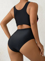 SHEIN Swim Women's One-Piece Color Block Swimsuit With Round Neckline
