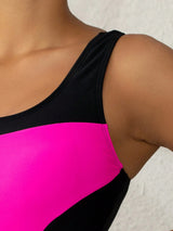 SHEIN Swim Women's One-Piece Color Block Swimsuit With Round Neckline