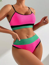 SHEIN Swim Women's Sexy Color Block Plunge Bikini Set For Summer Beaches