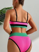 SHEIN Swim Women's Sexy Color Block Plunge Bikini Set For Summer Beaches