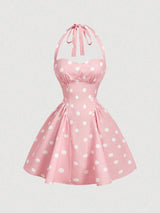 SHEIN Trends SHEIN MOD Women's Pink And White Polka Dot Dress