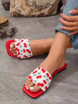 Tropiscape Fashionable Red Flat Sandals For Women BY SHEIN 