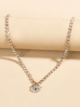 SHEIN Vintage Minimalist Devil's Eye Pendant Short Rhinestone Claw Chain Necklace