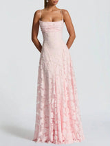 Pink lace dress on a white background