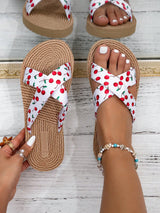 Women's Flat Sandals Cherry Print Fashion Shoes Thick Sole Textured Summer Beach Slippers BY SHEIN 